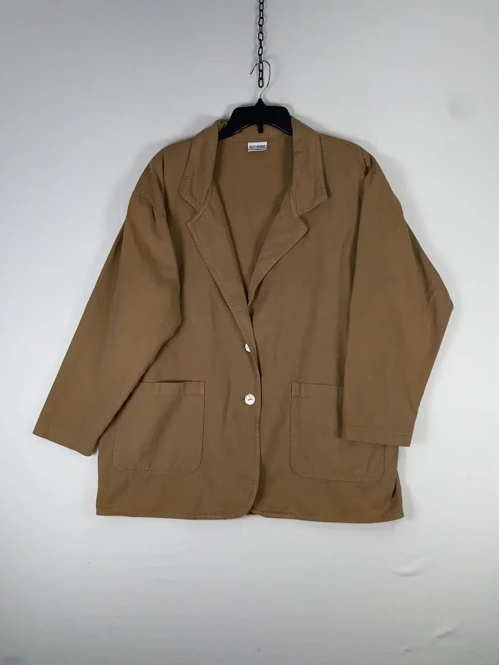 Russ Berens Blazer Mens Large Beige 100% Cotton Relaxed Casual Jacket Unlined